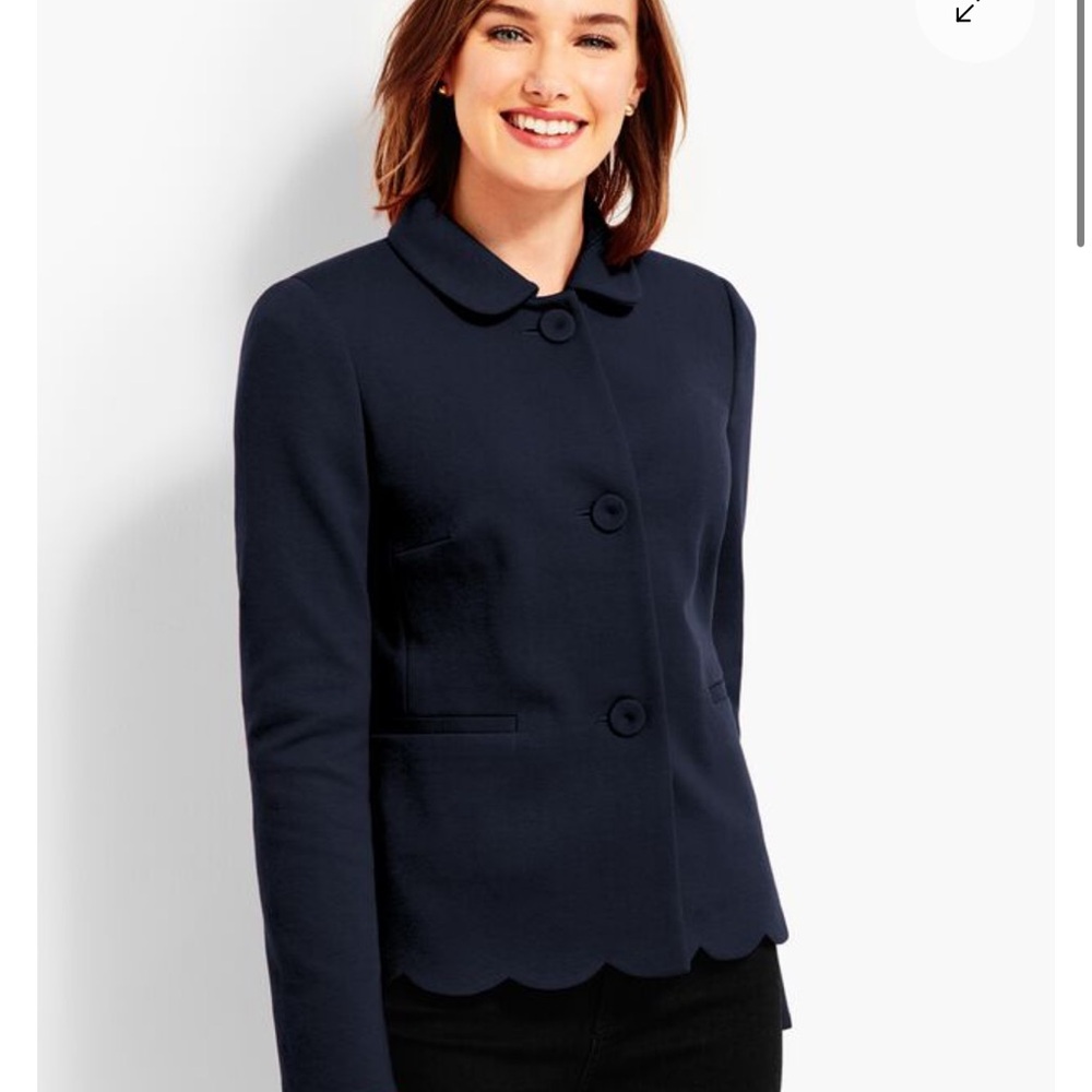 Talbots Scallop Ponte Jacket Women’s 2P Navy Blue Preppy Career wear NWT